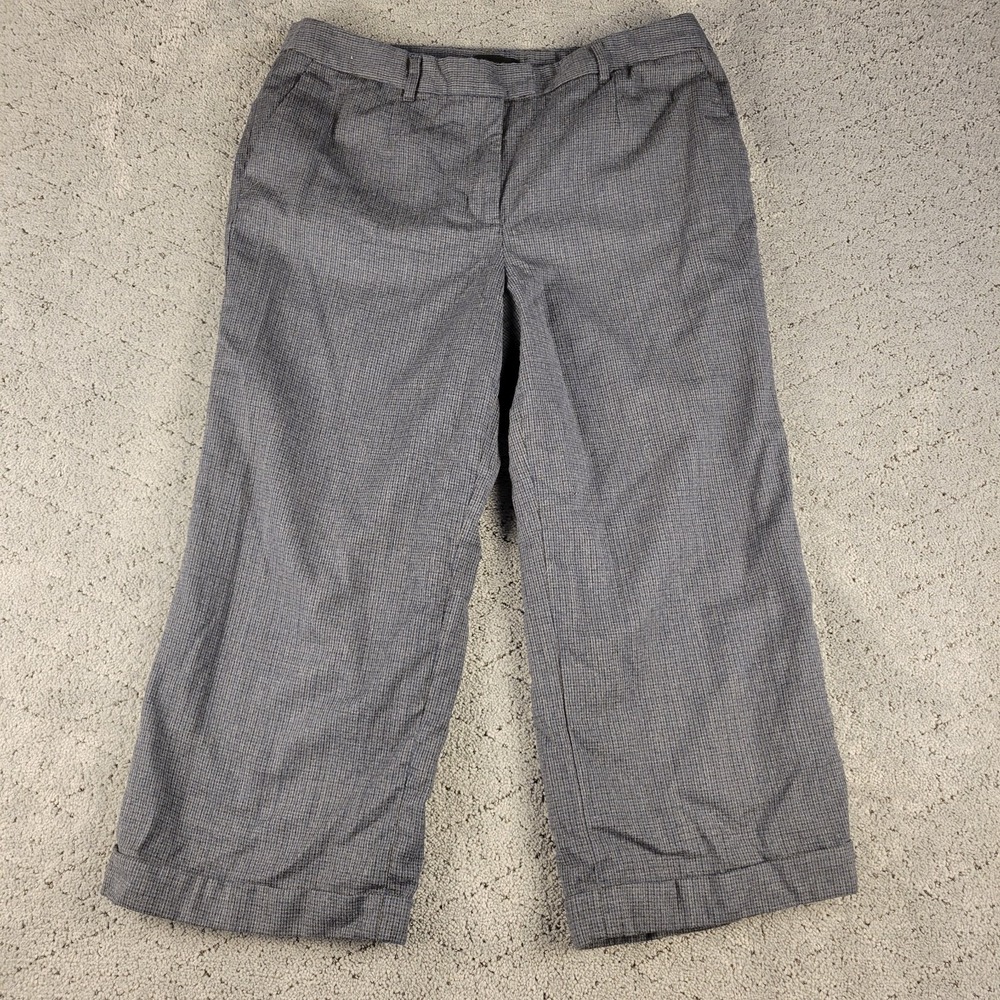 Talbots Pants Womens 12 Gray Italian Flannel Wide Leg Wool Blend Cropped Cuffed